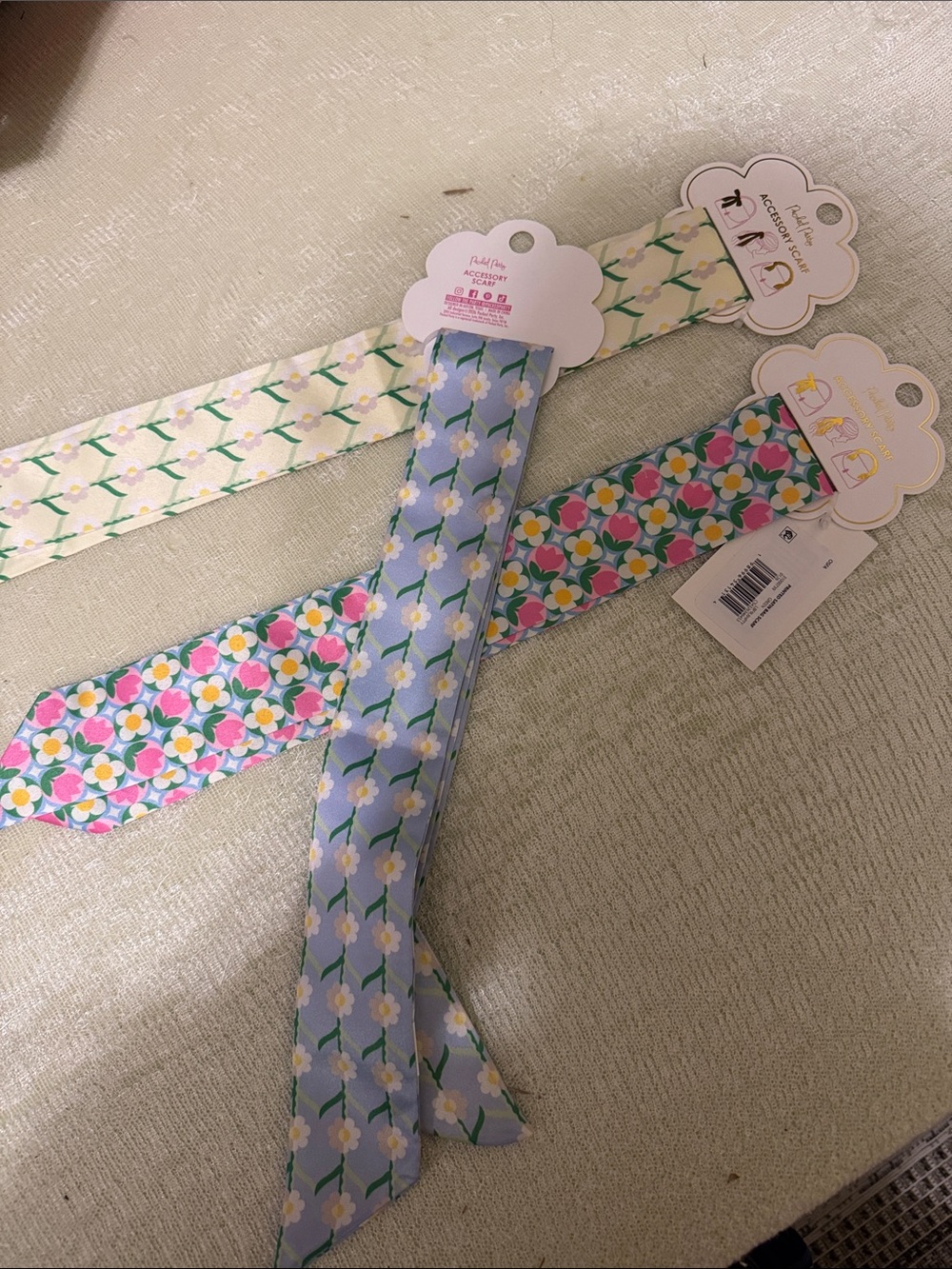 Floral Ribbon Hair Scarf - Blue & Multicolor